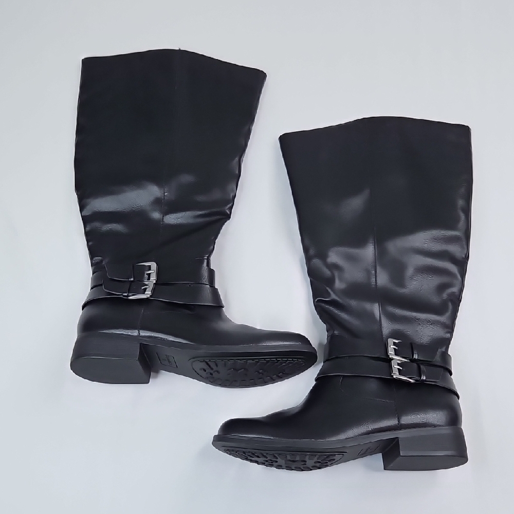 Style & Co Womens Wide Calf Maliaa Buckled Riding Black Boots Size 7.5 NWT